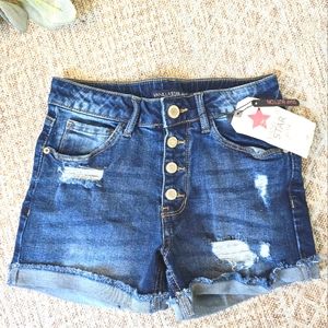 Vanilla Star Girls Jean Shorts | size 10 | factory distressed| button fly